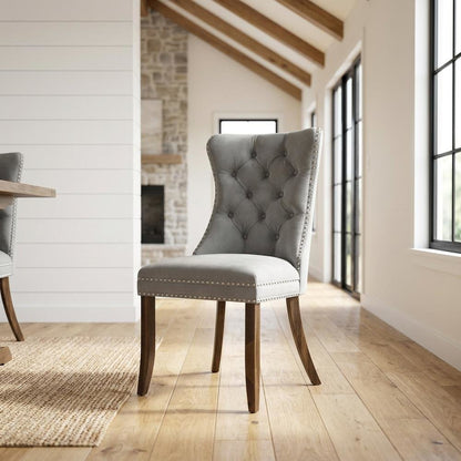 Wood Parsons Dining Chair, Kitchen and Dining Room Chairs, Light Gray, Set of 2