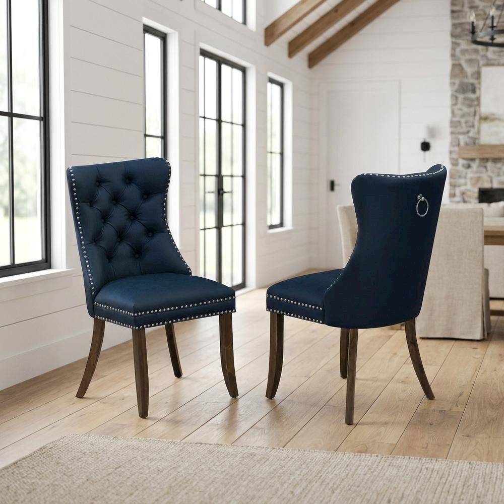 Faux Leather-Upholstered Parsons Dining Chairs, Set of 2