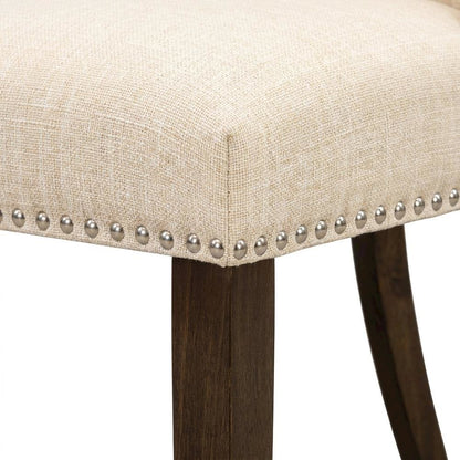 Wooden Parsons Dining Chair with Upholstered Seat, High Back, Light Beige, Set of 2