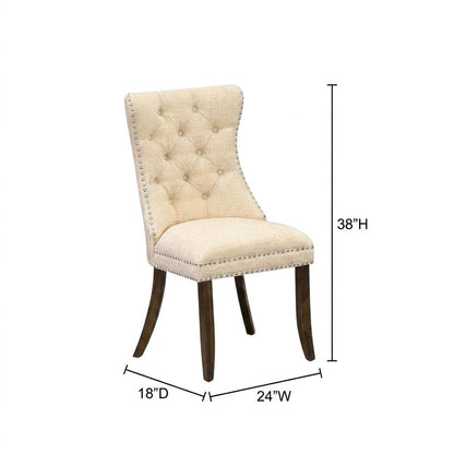 Wooden Parsons Dining Chair with Upholstered Seat, High Back, Light Beige, Set of 2