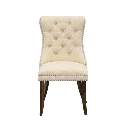 Wooden Parsons Dining Chair with Upholstered Seat, High Back, Light Beige, Set of 2