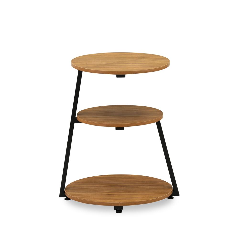 Driscoll 3 Tier Night Stand for Bedrooms - Bedside Table in Powder Coating Black Color and Brown Wood Laminate