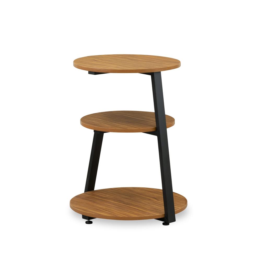 Driscoll 3 Tier Night Stand for Bedrooms - Bedside Table in Powder Coating Black Color and Brown Wood Laminate
