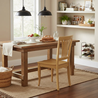 Wood Seat Dining Chair Set of 2, Vertical Slatted Back Oak Finish Classic Design