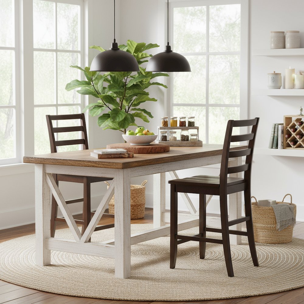 Wood Seat Counter Stools Set of 2, Ladder Back, Cappuccino Finish, Solid Wood