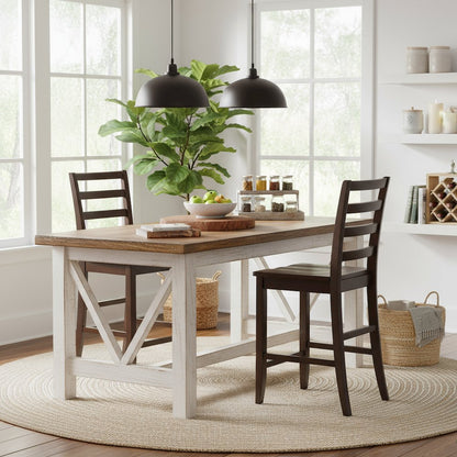 Wood Seat Counter Stools Set of 2, Ladder Back, Cappuccino Finish, Solid Wood