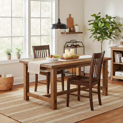 Wood Seat Dining Chair Set of 2, Vertical Slatted Back, Mahogany Finish, Sturdy