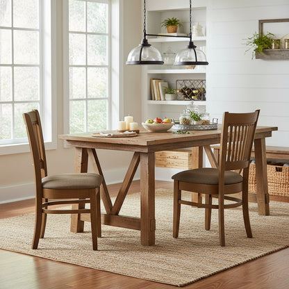 Dining Chairs Set of 2, Espresso Finish, Linen Fabric Seat, Slatted Back