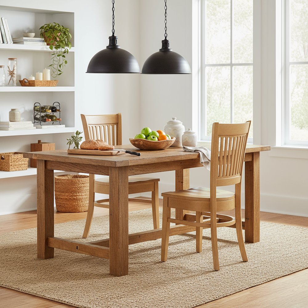 Dining Chairs Set of 2, Oak Finish, Wood Seat, Slatted Back