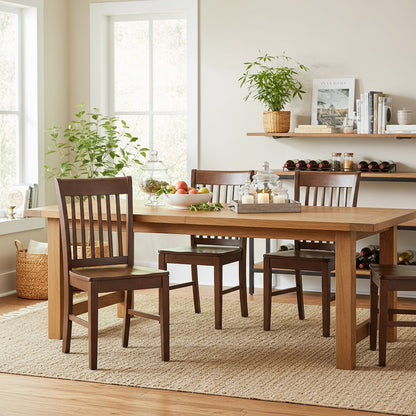 Wood Seat Dining Chair Set of 2, Vertical Slatted Back, Mahogany Finish, Sturdy