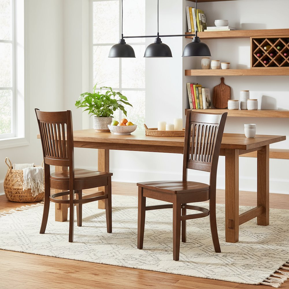 Dining Chairs Set of 2, Espresso Finish, Wood Seat, Slatted Back