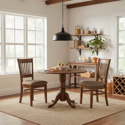 3-Piece Dining Set, Drop Leaf Table, 2 Microfiber Chairs, Espresso Finish