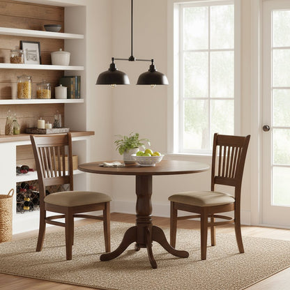 3-Piece Dining Set, Drop Leaf Table, 2 Microfiber Chairs, Espresso Finish