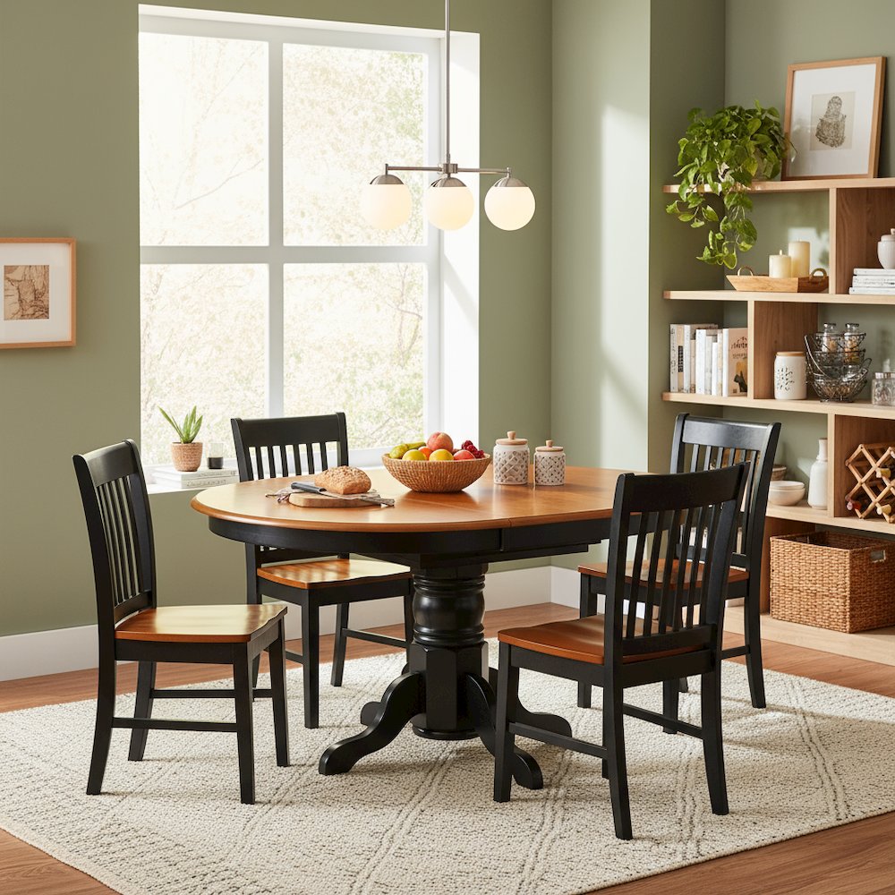5 Piece Dining Set, Butterfly Leaf Table, 4 Wood Chairs, Black Cherry