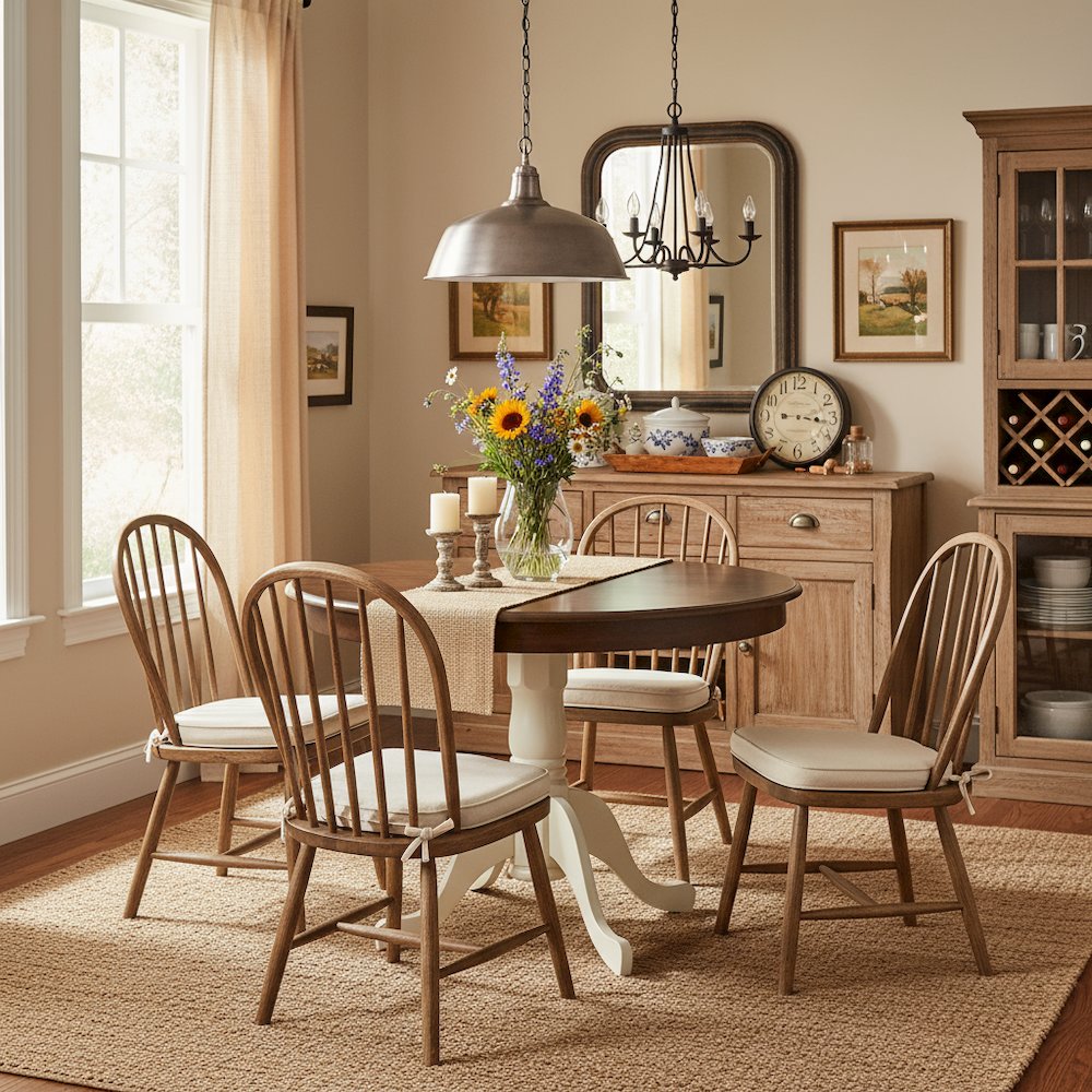 Round Dining Table, Walnut & White Finish, Solid Wood, Pedestal Base, 36-Inch