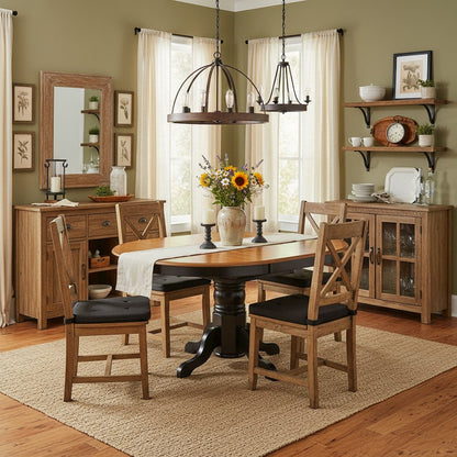 Oval Dining Table, 18in Butterfly Leaf, Black & Cherry Finish, Classic Pedestal