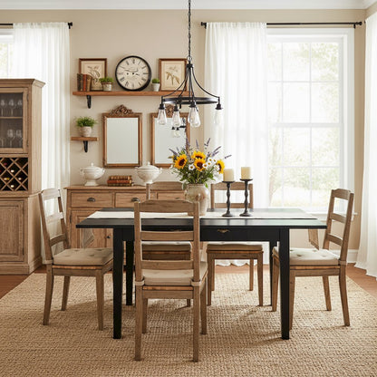 Rectangular Wood Dining Table, Black Finish, Butterfly Leaf, Solid Wood