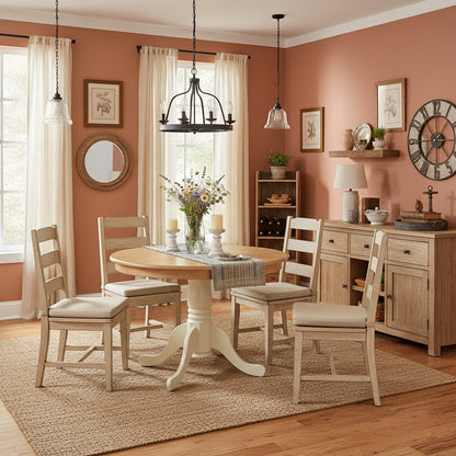 Pedestal Dining Table, Round, Oak White Finish, Solid Wood