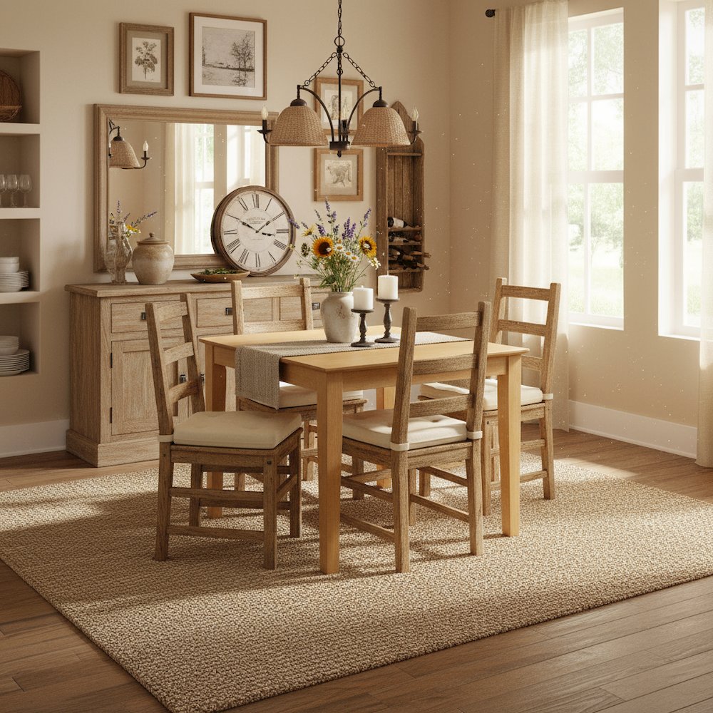 Square Dining Table, Oak Finish, Solid Wood, Mid Century Style