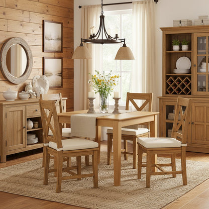 Square Dining Table, Oak Finish, Solid Wood, Mid Century Style