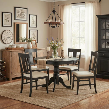 Round Dining Table, Pedestal Base, Cappuccino, Mid-Century, Solid Wood