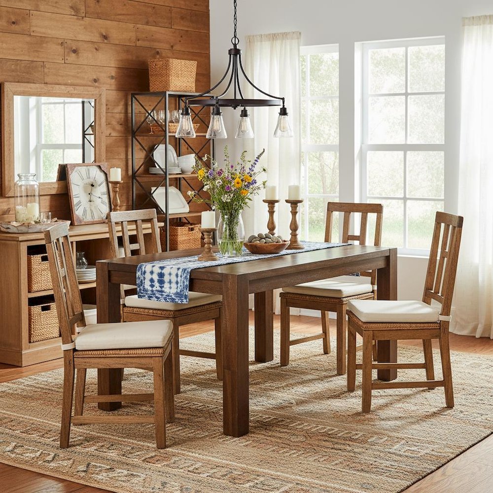 Rectangular Kitchen Table, Antique Walnut, Solid Wood, 60-Inch