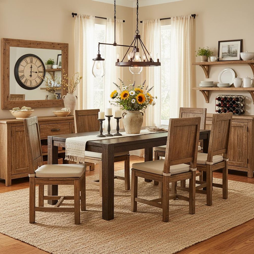 Rectangular Dining Table, Distressed Jacobean, Solid Wood, 72-Inch