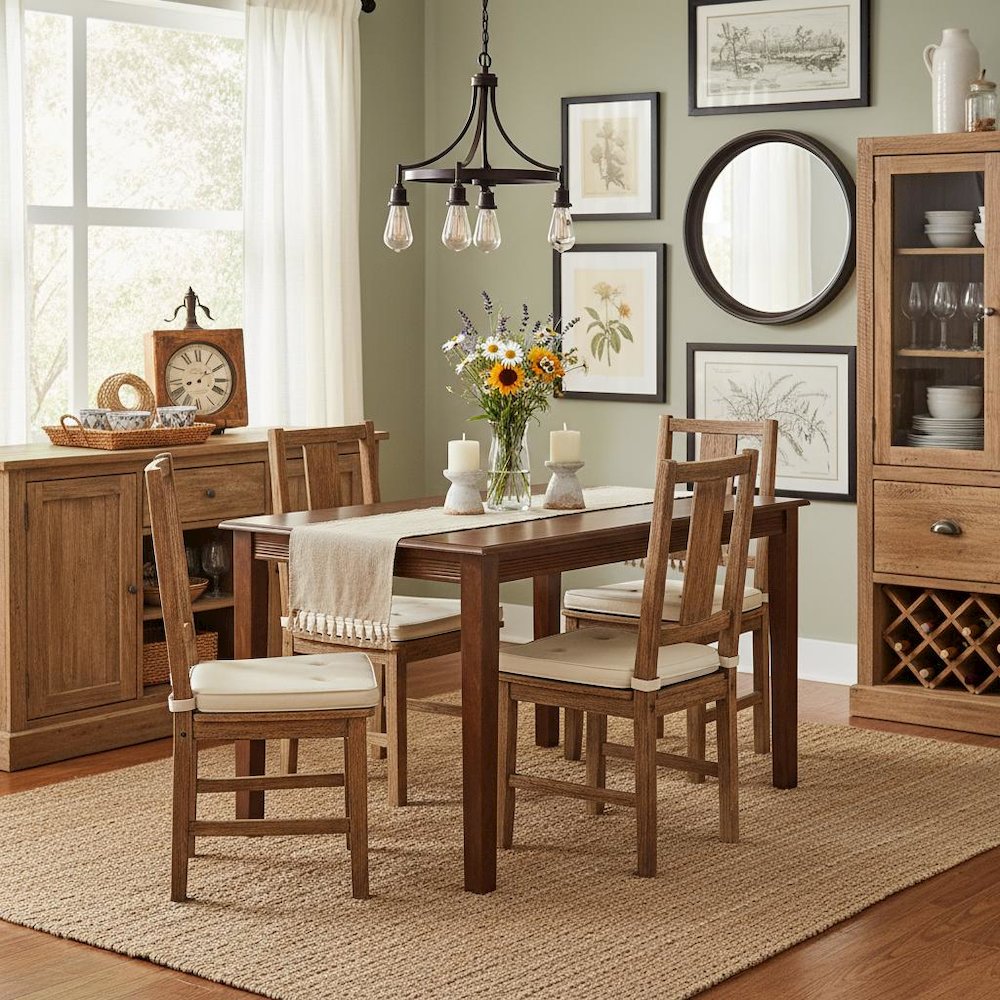 Walnut Rectangular Wood Dining Table, Modern 4-Leg Design, Kitchen Furniture