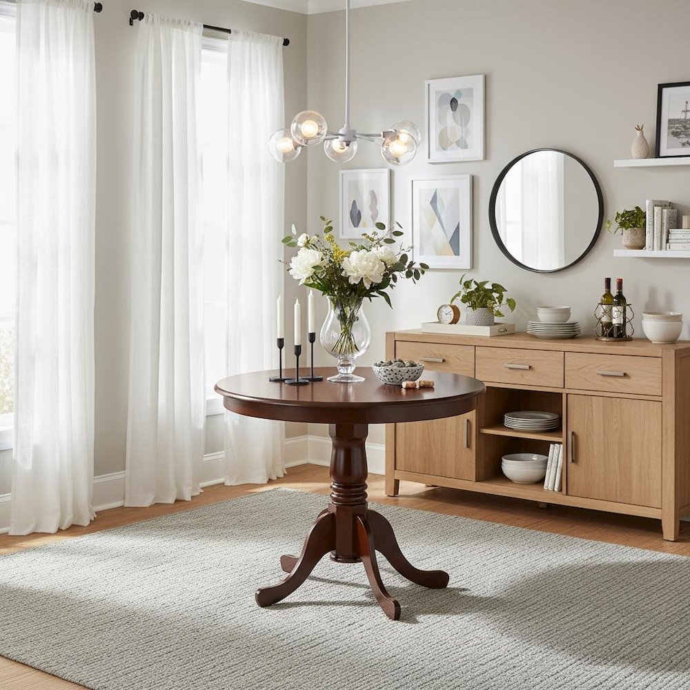 Round Dining Table, Pedestal Base, Mahogany, Mid-Century, Solid Wood