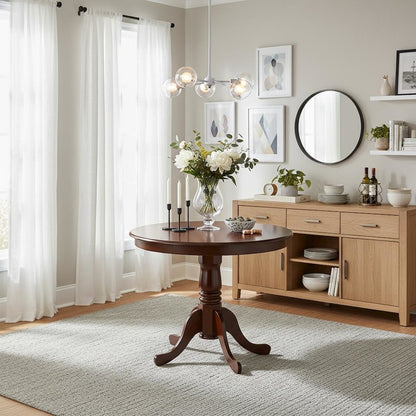Round Dining Table, Pedestal Base, Mahogany, Mid-Century, Solid Wood