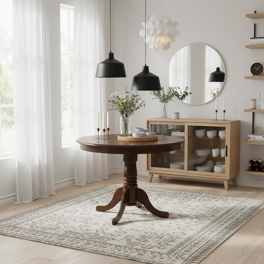Round Dining Table, Pedestal Base, Walnut, Mid-Century, Solid Wood