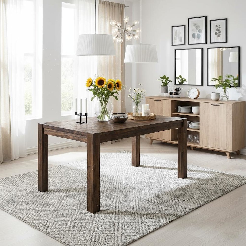Rectangular Dining Table, Distressed Jacobean, Solid Wood, 60-Inch