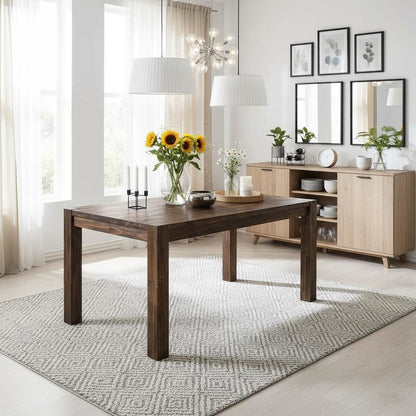 Rectangular Dining Table, Distressed Jacobean, Solid Wood, 60-Inch