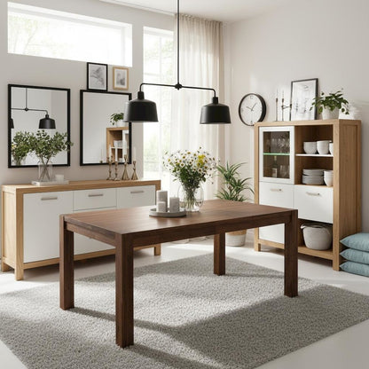 Large Antique Walnut Wood Dining Table, Traditional Rectangular Design