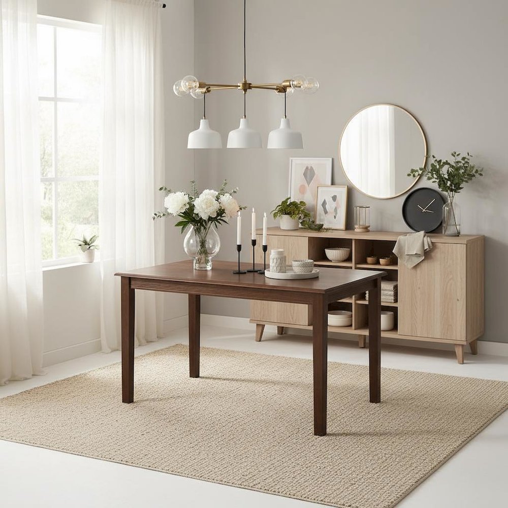 Walnut Rectangular Wood Dining Table, Modern 4-Leg Design, Kitchen Furniture