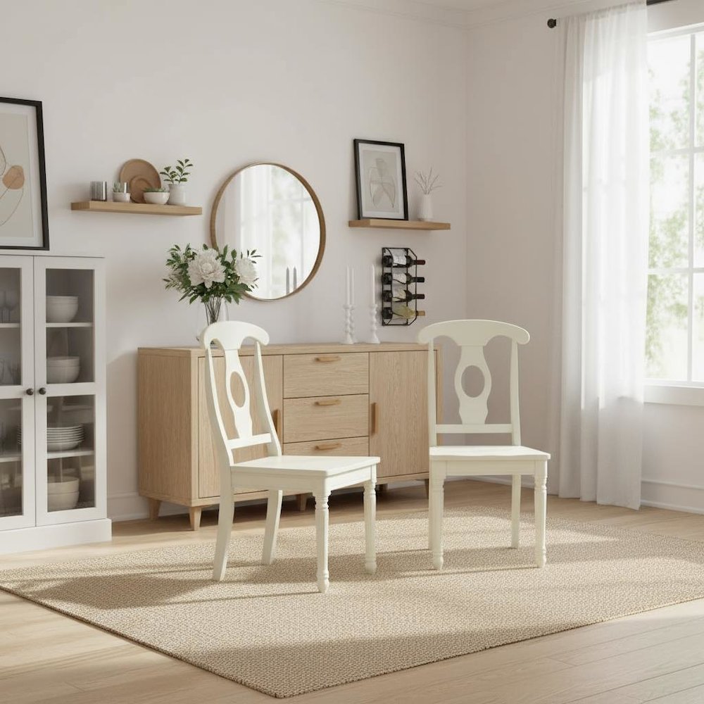 White Dining Chair, Wooden Seat, High Back, Set of 2, Solid Wood