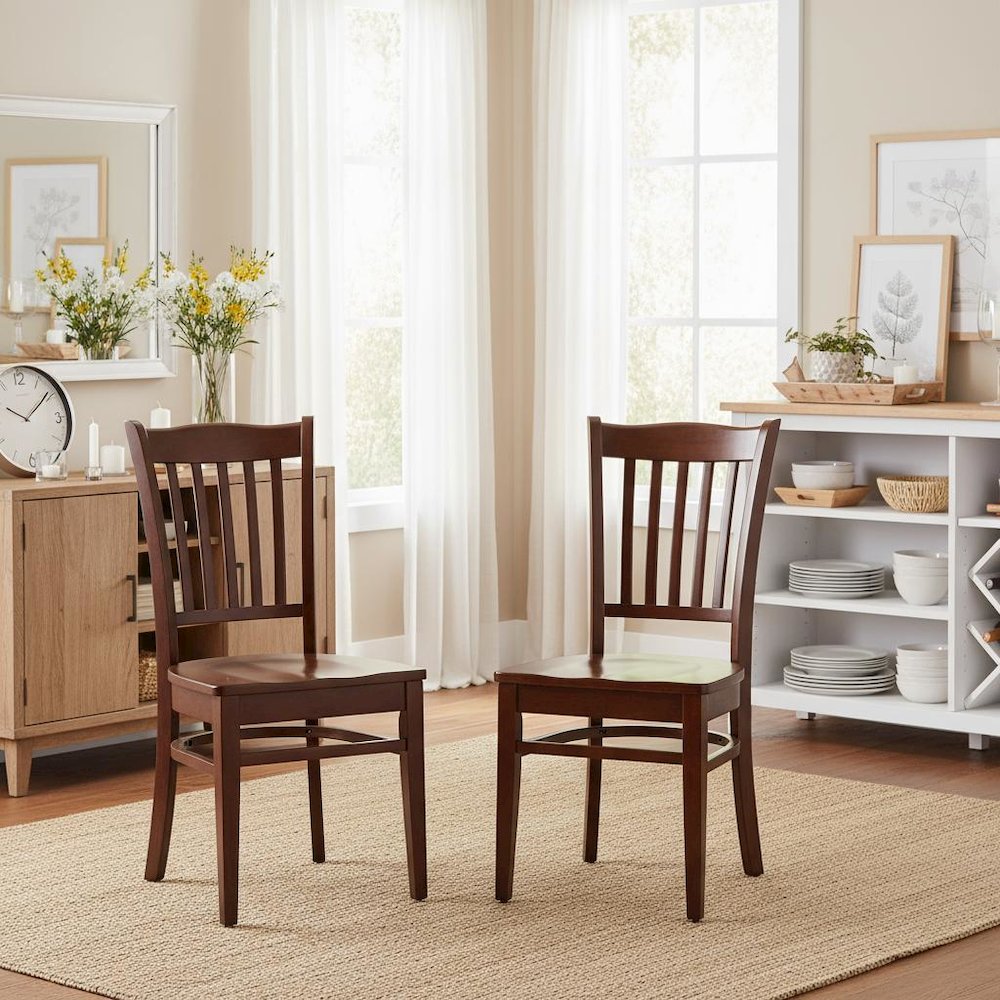 Mahogany Dining Chair, Wooden Seat, Back, Set of 2, Rubber Wood