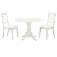 White Dining Set, Round Drop Leaf Table, X-Back Chairs, 2-Person, Faux Leather