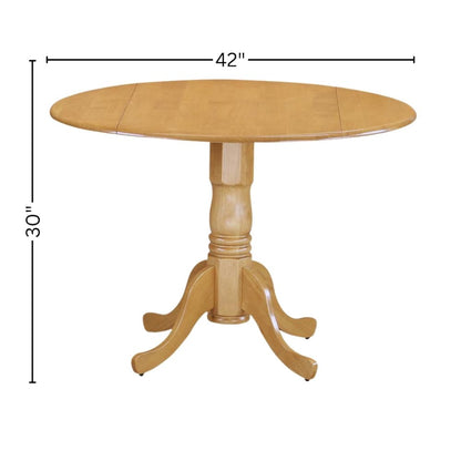Oak Dining Set, Round Drop Leaf Table, X-Back Chairs, 2-Person, Rubber Wood