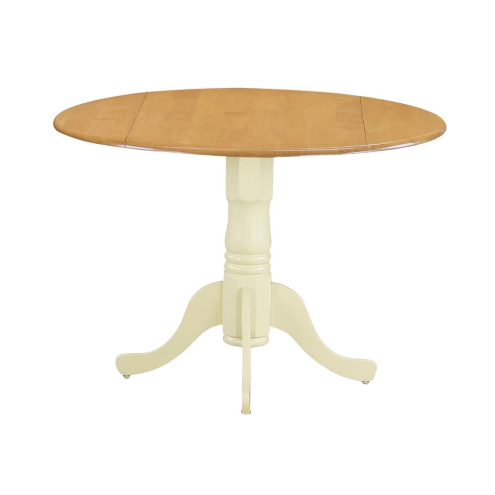 Round Dining Table, Drop Leaves, Oak & Buttermilk, Pedestal Base, Solid Wood
