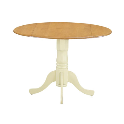 Round Dining Table, Drop Leaves, Oak & Buttermilk, Pedestal Base, Solid Wood