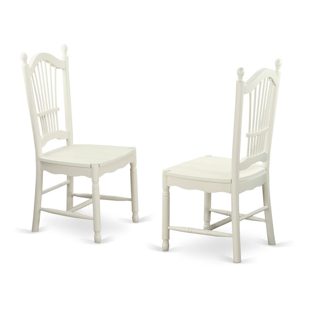 Solid Wood Dining Room Chairs with Slatted Back, Linen White, Set of 2