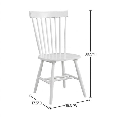 Solid Wood Dining Room Chairs with Slatted Back, Linen White, Set of 2