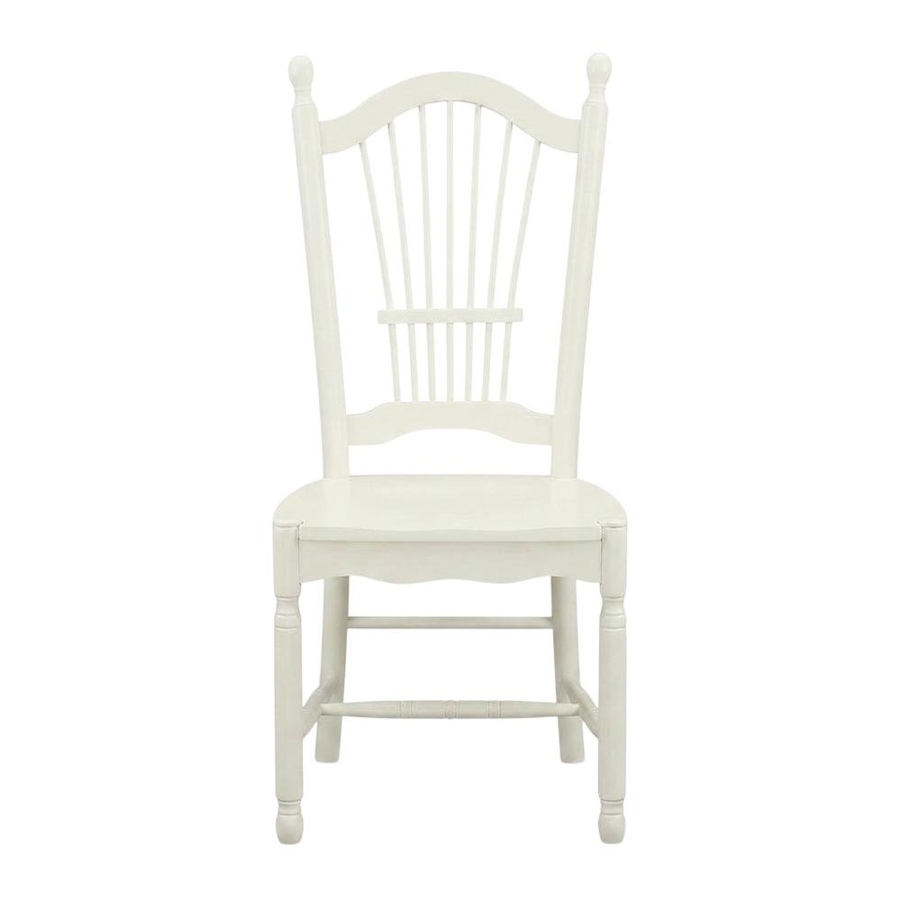 Solid Wood Dining Room Chairs with Slatted Back, Linen White, Set of 2