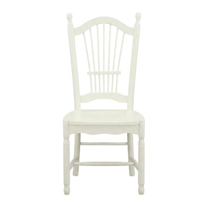 Solid Wood Dining Room Chairs with Slatted Back, Linen White, Set of 2