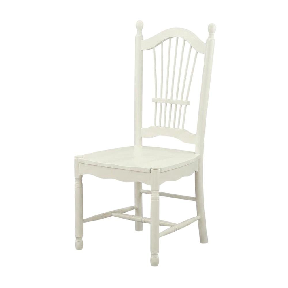 Solid Wood Dining Room Chairs with Slatted Back, Linen White, Set of 2