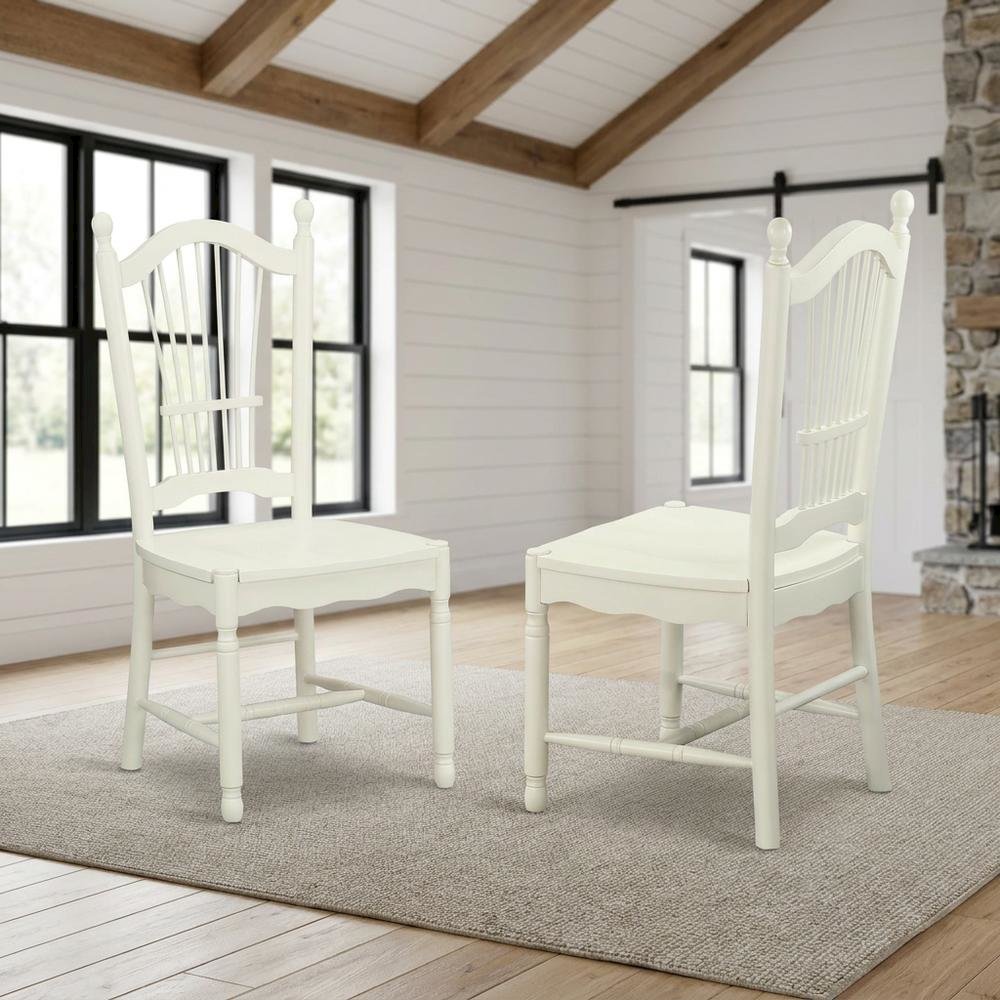 Solid Wood Dining Room Chairs with Slatted Back, Linen White, Set of 2