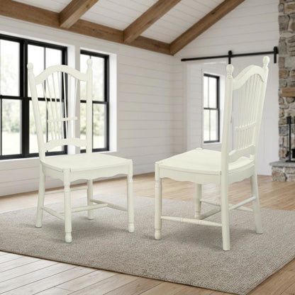 Solid Wood Dining Room Chairs with Slatted Back, Linen White, Set of 2
