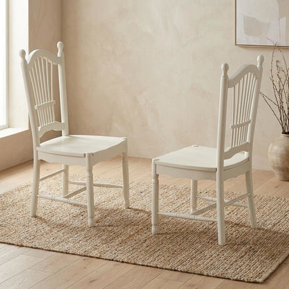 Solid Wood Dining Room Chairs with Slatted Back, Linen White, Set of 2