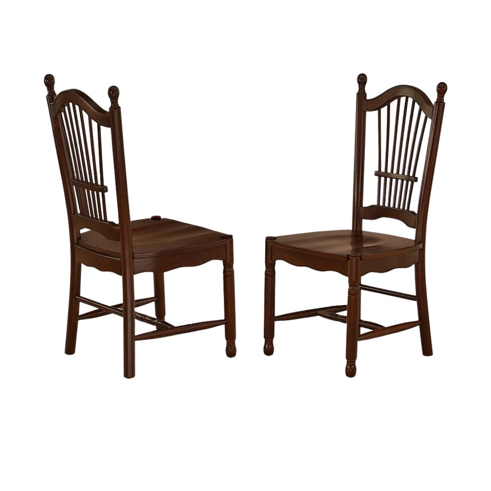 Mahogany Dining Chair, Wooden Seat, High Back, Set of 2, Asian Wood